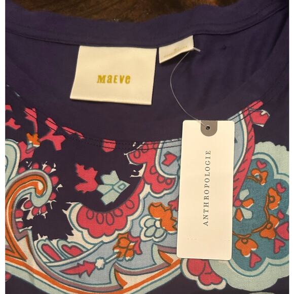 Anthropologie Maeve Maddie Printed Top Boho Purple‎ Short Sleeve Women's Size S - Picture 8 of 9
